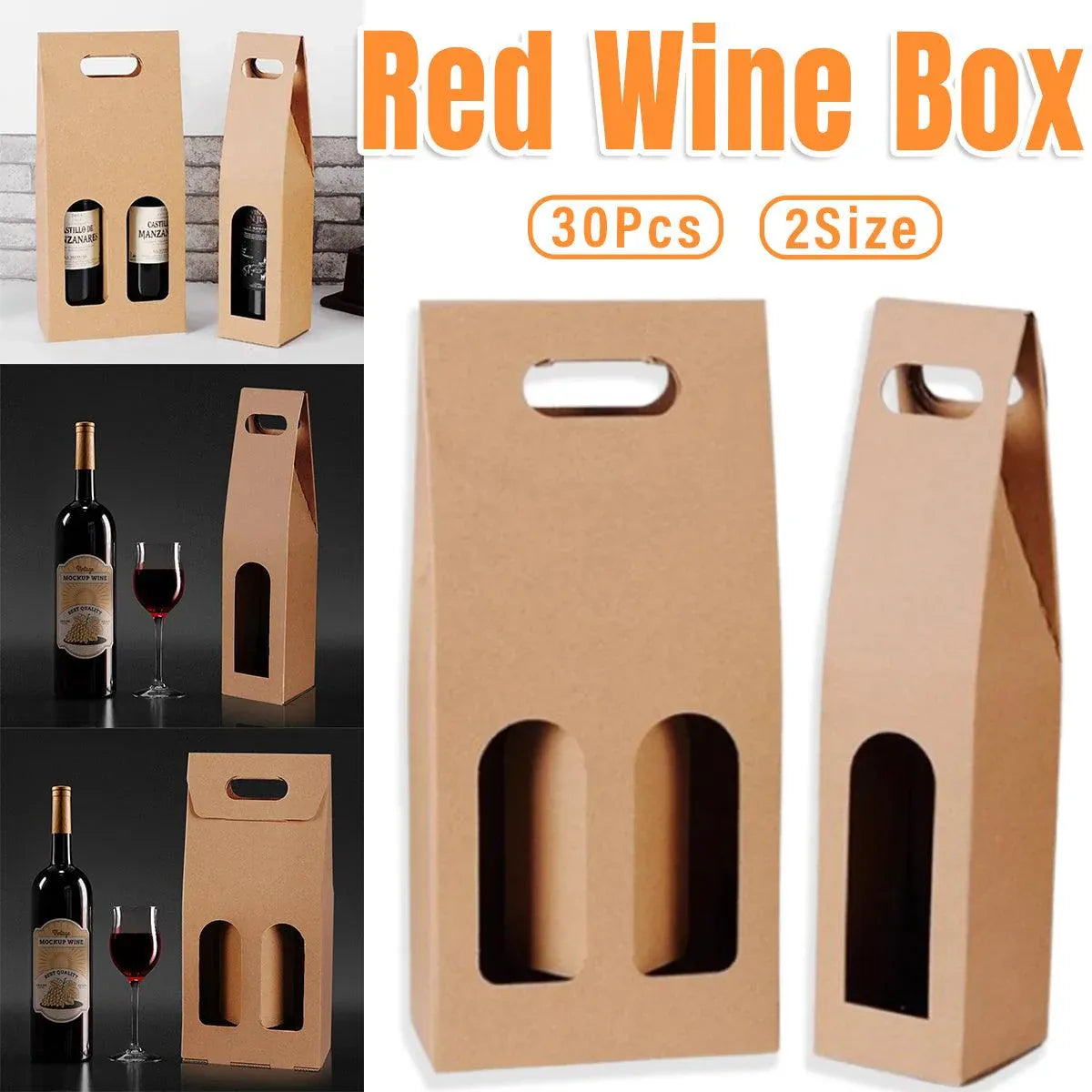 30pcs Kraft Paper Wine Box for Gift Packaging Portable Wine Bottle Storage Box - Double