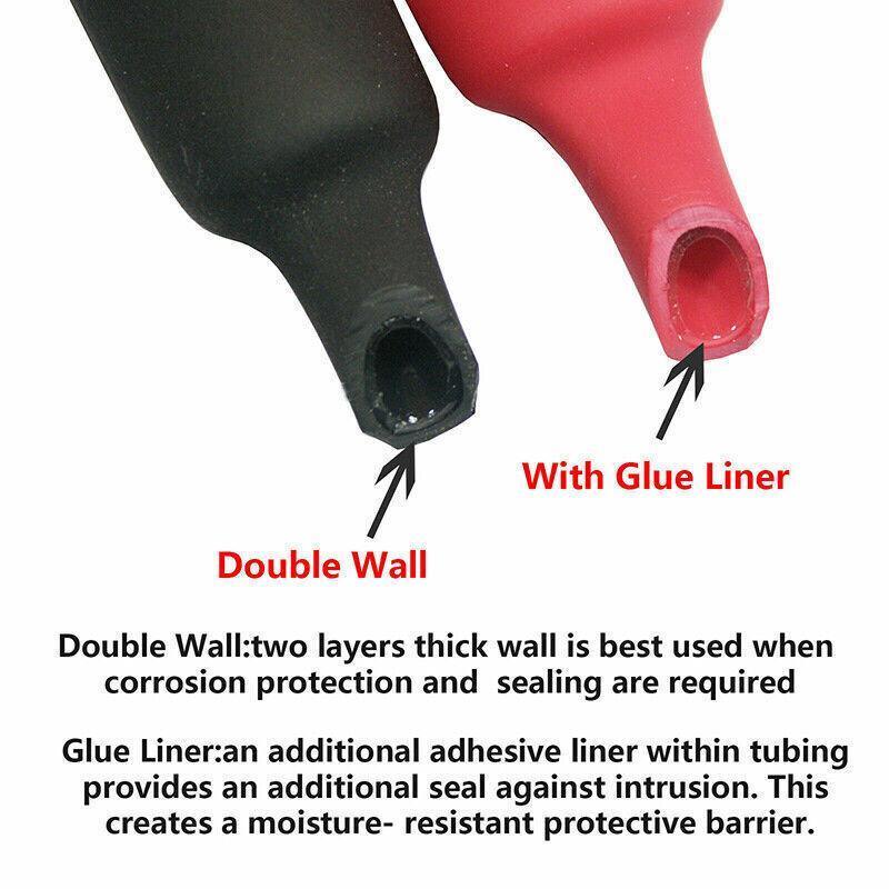 Grade Marine Heat Shrink Tubing 3:1 Wire Sleeve Glue Inside Fast Wrap Insulation Black 5M - 25.4mm*5M