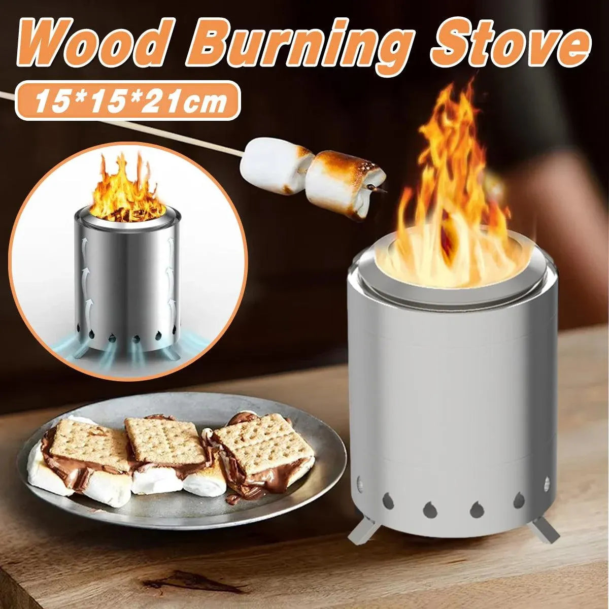 Outdoor Portable Wood Stove Low Smoke Solid Fuel Camping Cooking Heater
