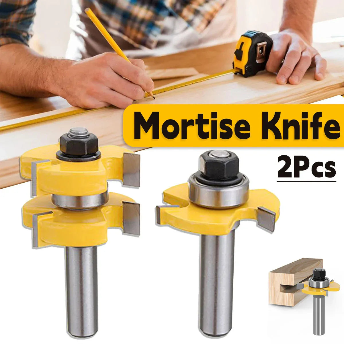 2pcs Tenon Milling Cutter Set Three Tooth T Slot Splice Square Tooth Router Bit