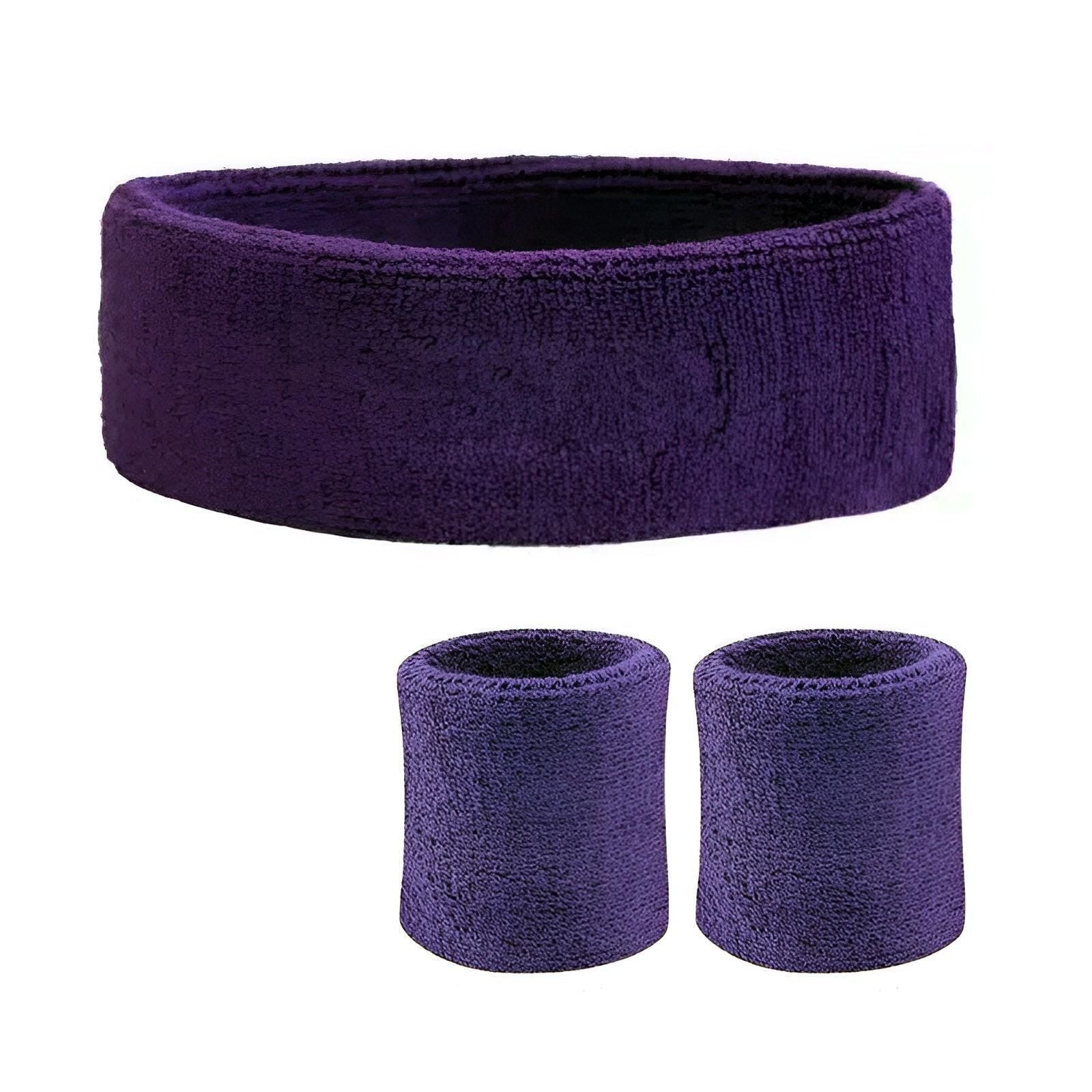 Wristbands Headband Sweatbands Sweat Band For Sport Tennis Badminton Yoga Cotton - Purple