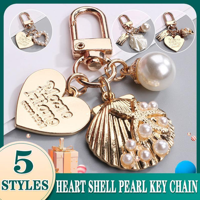Womens Cute Key Rings Heart Pearl Shape Keychain Charm Bag Hanger Pendants - B