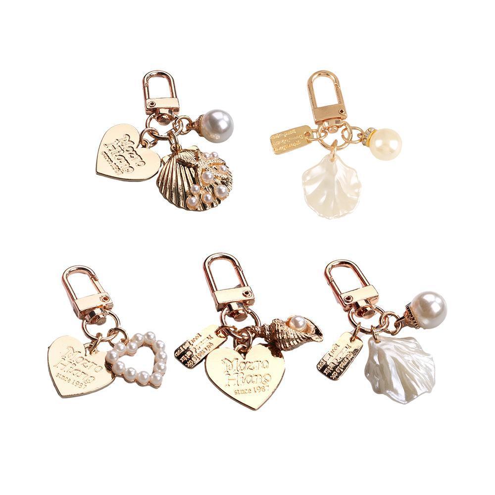 Womens Cute Key Rings Shell Heart Pearl Shape Keychain Charm Bag Hanger Pendants - 5