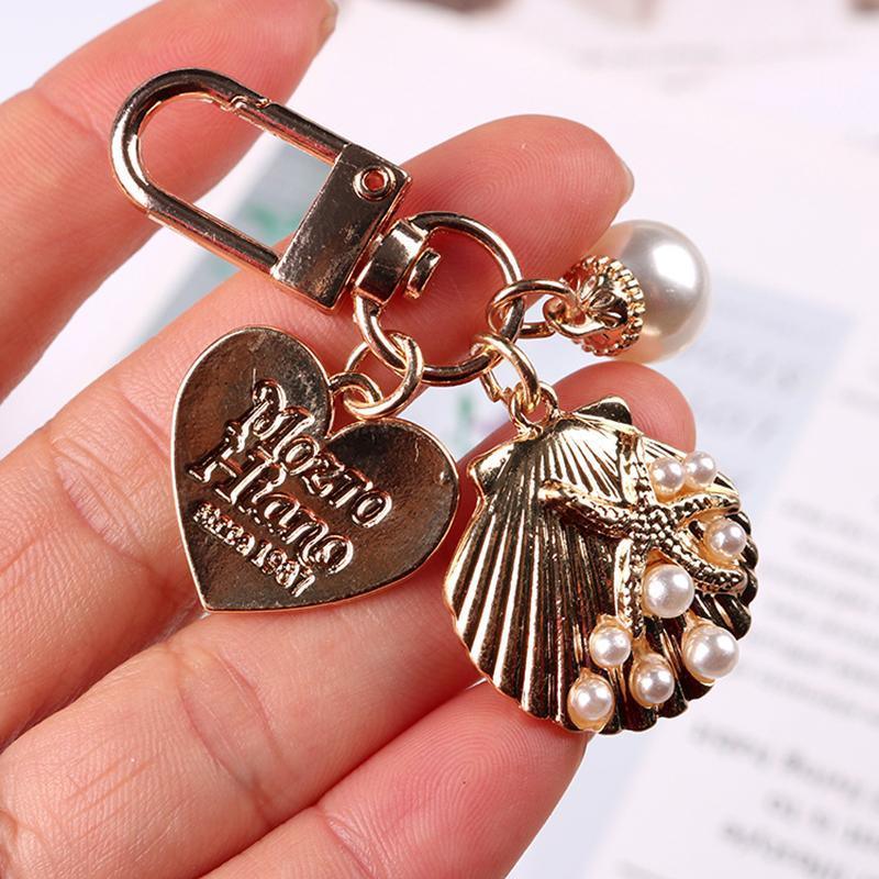 Womens Cute Key Rings Shell Heart Pearl Shape Keychain Charm Bag Hanger Pendants - 5