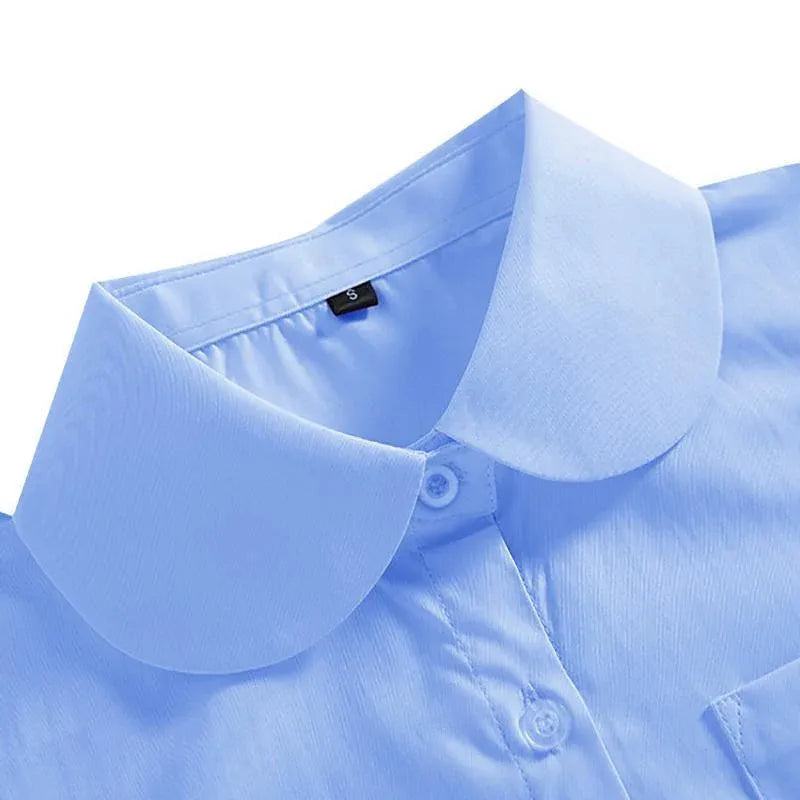 White Girls Peter Pan Collar Long Sleeve School Shirt with two button Adjustable Cuff - S