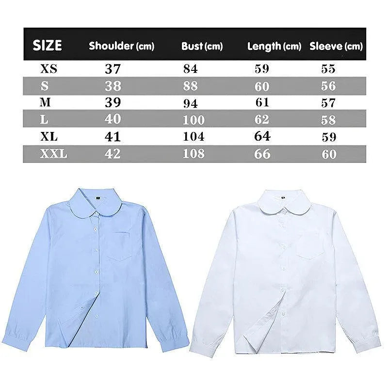 White Girls Peter Pan Collar Long Sleeve School Shirt with two button Adjustable Cuff - XL