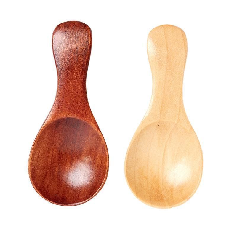 5PCS Mini Wooden Spoons Natural Wood Spice Condiment Dessert Scoops - Beige