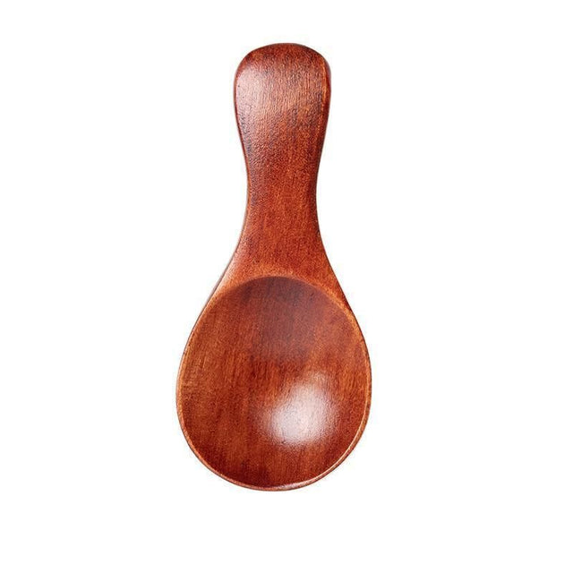 5PCS Mini Wooden Spoons Natural Wood Spice Condiment Dessert Scoops - Red