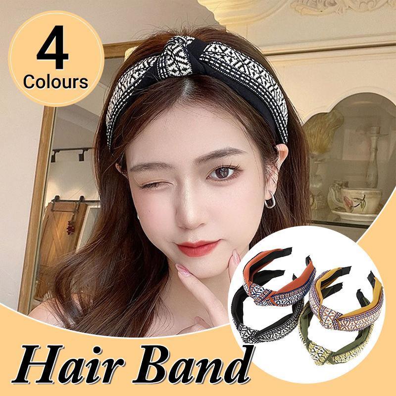 Women Lady Retro Boho Embroidery Cotton Wide Hair Headband Head Wrap Band hoop - Green