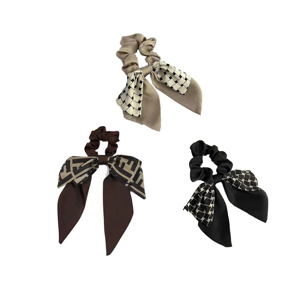 Women Elegant Scrunchies for Hair Ribbon Ties Bow Scrunchies Ponytail Scrunchie - Beige