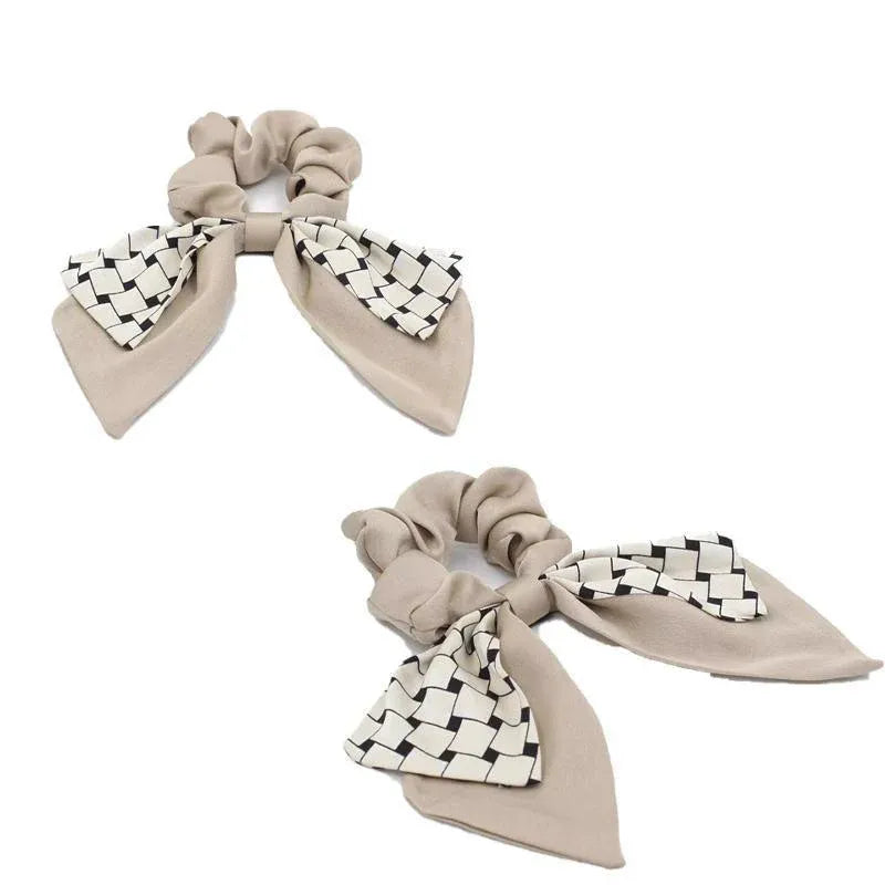 Women Elegant Scrunchies for Hair Ribbon Ties Bow Scrunchies Ponytail Scrunchie - Beige