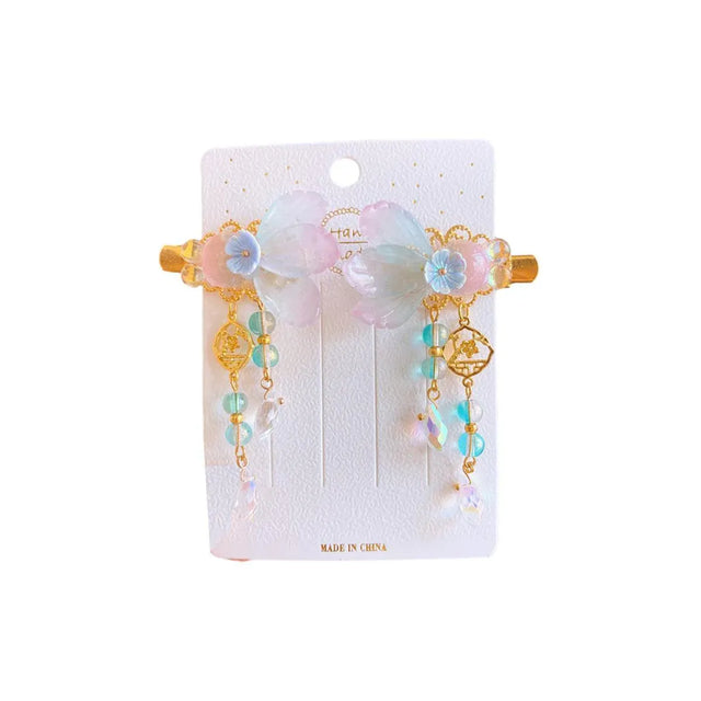 2Pcs Hanfu Flower Hair Clip with Pearl Tassel Butterfly Hairpin for Women and Girls Party - E018