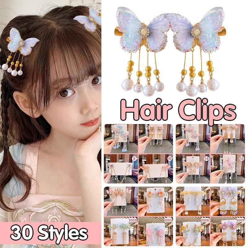 2Pcs Hanfu Flower Hair Clip with Pearl Tassel Butterfly Hairpin for Women and Girls Party - 17