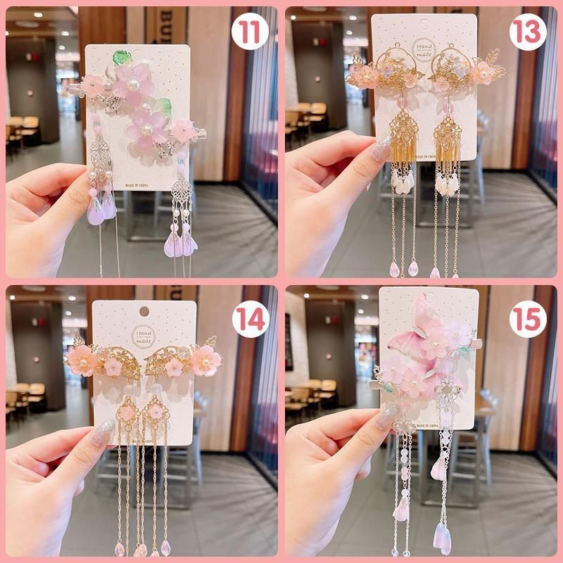 2Pcs Hanfu Flower Hair Clip with Pearl Tassel Butterfly Hairpin for Women and Girls Party - 17