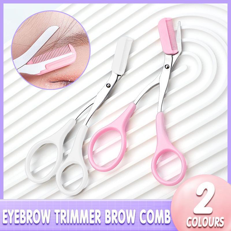 Eyebrow Trimmer Grooming Scissors Eyelash Thinning Shears Comb Brow Shaping Tool - Pink