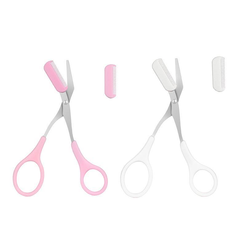 Eyebrow Trimmer Grooming Scissors Eyelash Thinning Shears Comb Brow Shaping Tool - Pink