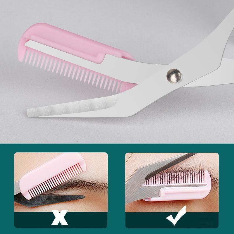 Eyebrow Trimmer Grooming Scissors Eyelash Thinning Shears Comb Brow Shaping Tool - Pink