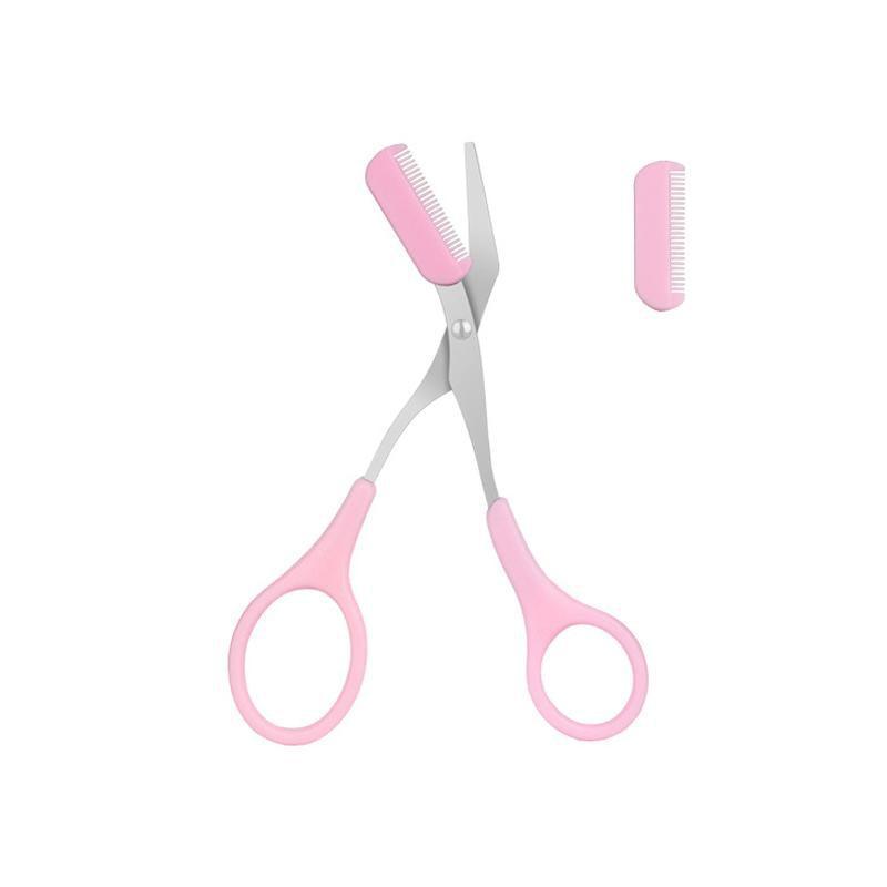 Eyebrow Trimmer Grooming Scissors Eyelash Thinning Shears Comb Brow Shaping Tool - Pink