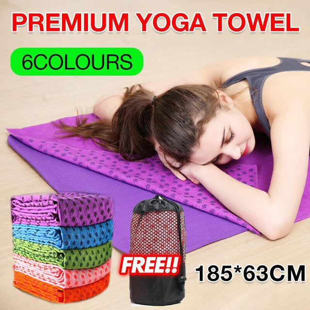 Non Slip Yoga Towel Mat Microfiber Fitness Gym Exercise Bag - Light Purple