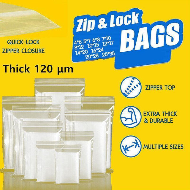 10/100PCS Thick Resealable Ziplock Bags 12 Sizes Zip Lock Plastic 4x6cm 100pcs