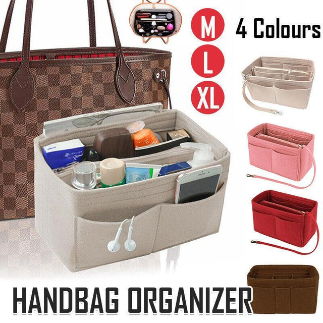 Felt Handbag Organizer Insert with Multiple Pockets for Tote and Purse - Beige M Size