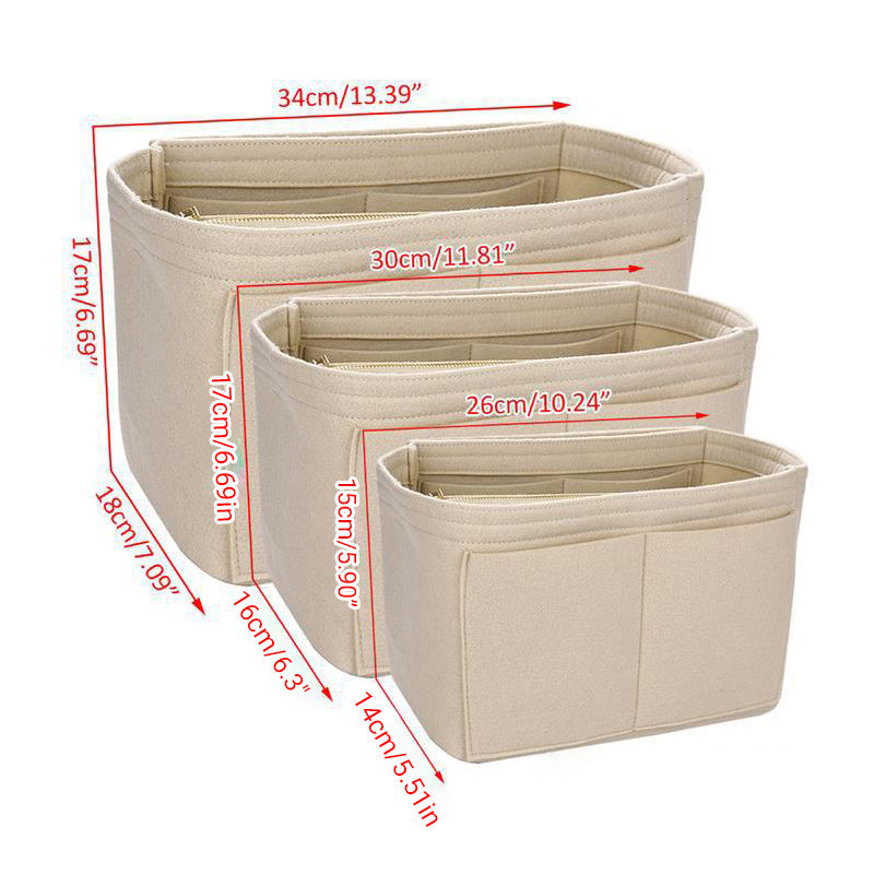 Felt Handbag Organizer Insert with Multiple Pockets for Tote and Purse - Coffee M Size