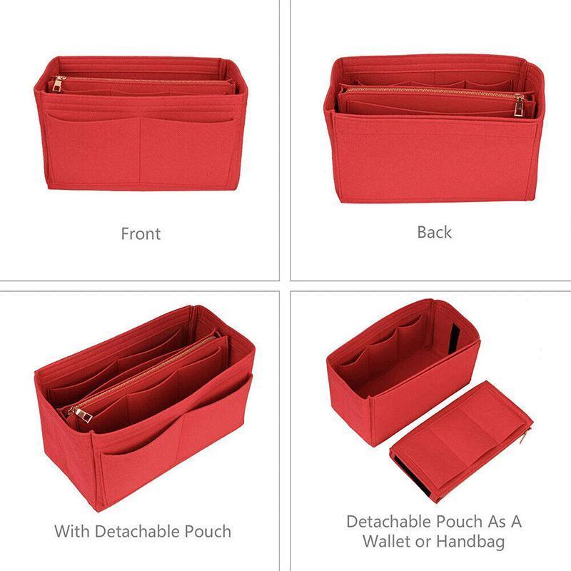 Felt Handbag Organizer Insert with Multiple Pockets for Tote and Purse - Coffee M Size