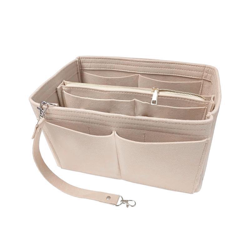 Felt Handbag Organizer Insert with Multiple Pockets for Tote and Purse - Coffee M Size