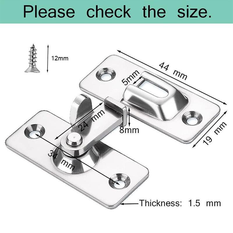 90 Degree Sliding Door Lock Hasp - Stainless Steel Corner Latch - Black-2PCS