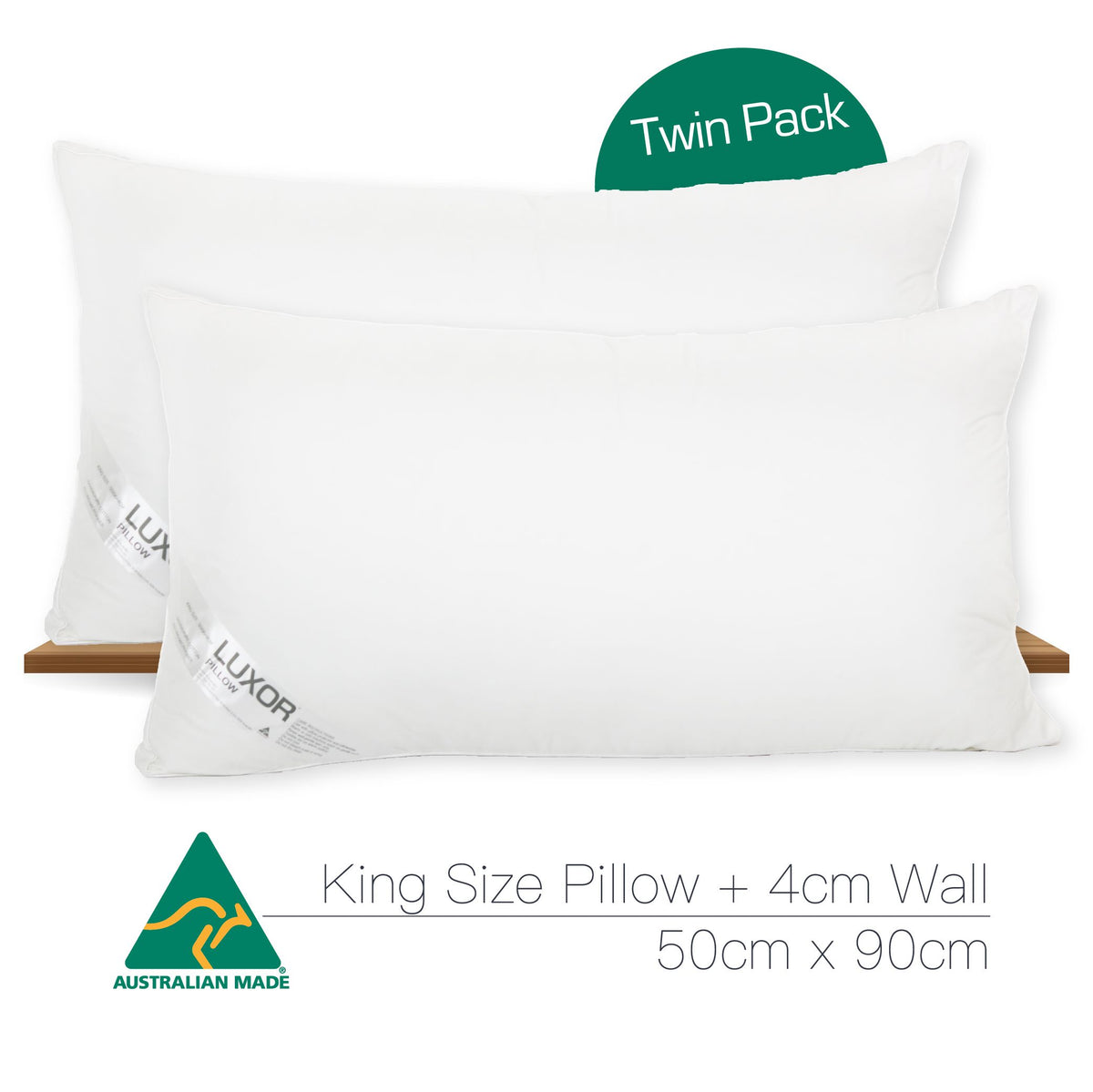 Luxor Australian Made Hotel King Size Pillow with 4cm Wall Twin Pack