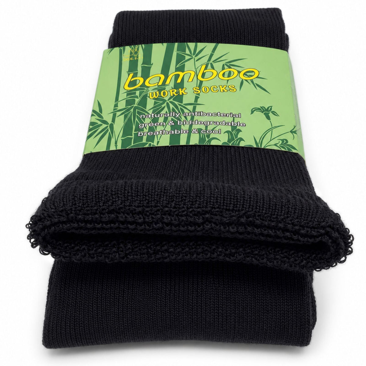 12 Pairs Bamboo Rich Mens Work Socks Thick Cushion Anti Odour - Black - 11-14
