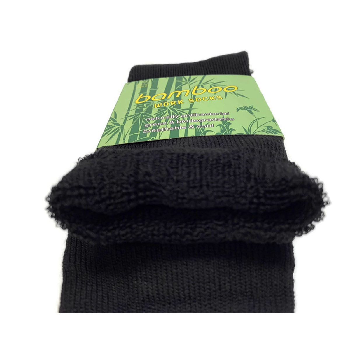 12 Pairs Bamboo Rich Mens Work Socks Thick Cushion Anti Odour - Black - 11-14