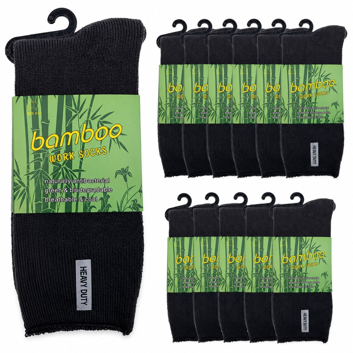 12 Pairs Bamboo Rich Mens Work Socks Thick Cushion Anti Odour - Charcoal Grey - 11-14