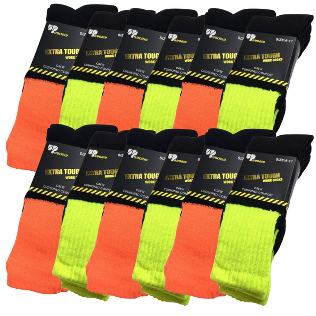 12x Pairs HI VIS SOCKS Workwear Work Safety Tradie Assorted Colours 11-14