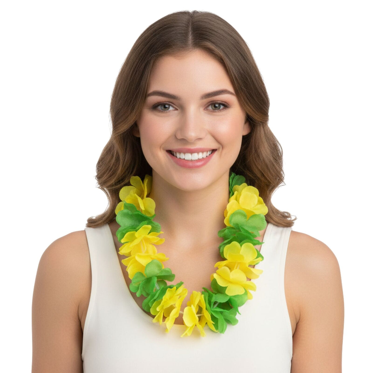 Green & Yellow Hawaiian Lei – Two-Tone Floral Necklace for Luau & Summer Parties Australia Day
