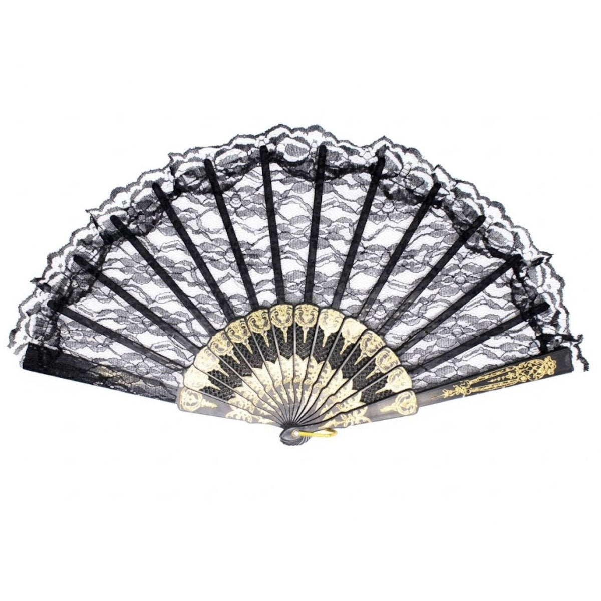 Lace Folding Hand Fan Bridal Wedding Party Spanish Costume Accessory - Black