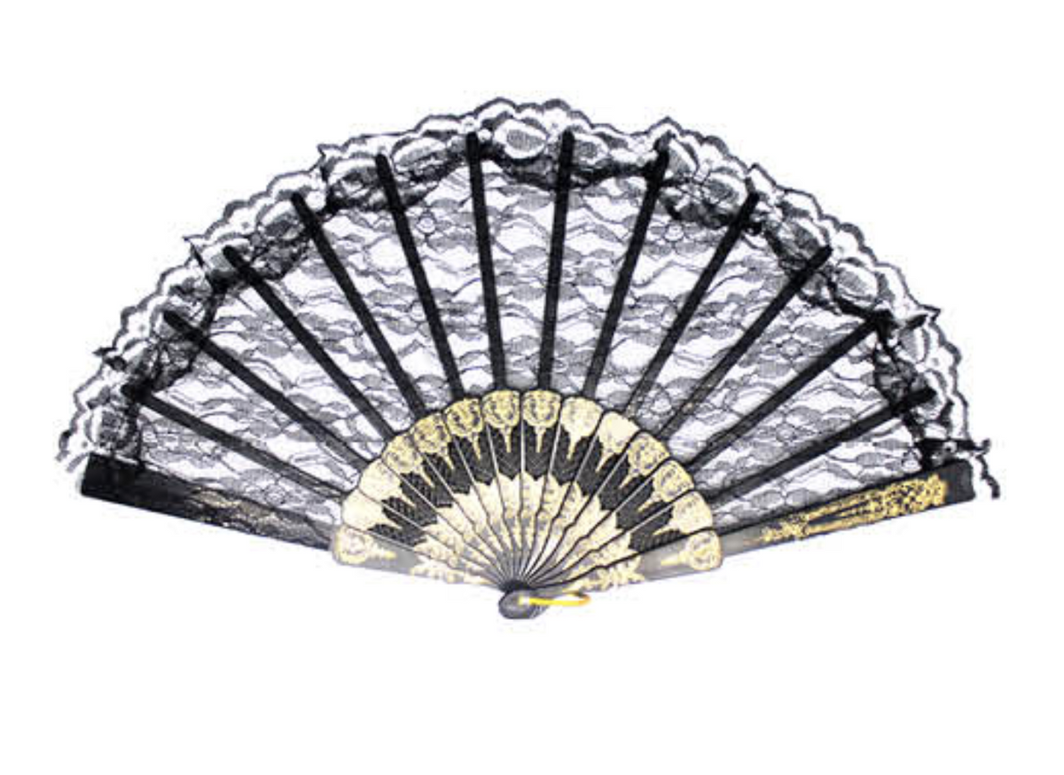 Lace Folding Hand Fan Bridal Wedding Party Spanish Costume Accessory - Black