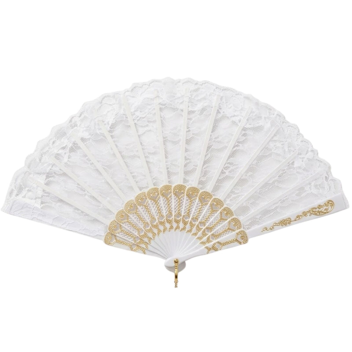 Lace Folding Hand Fan Bridal Wedding Party Spanish Costume Accessory - White
