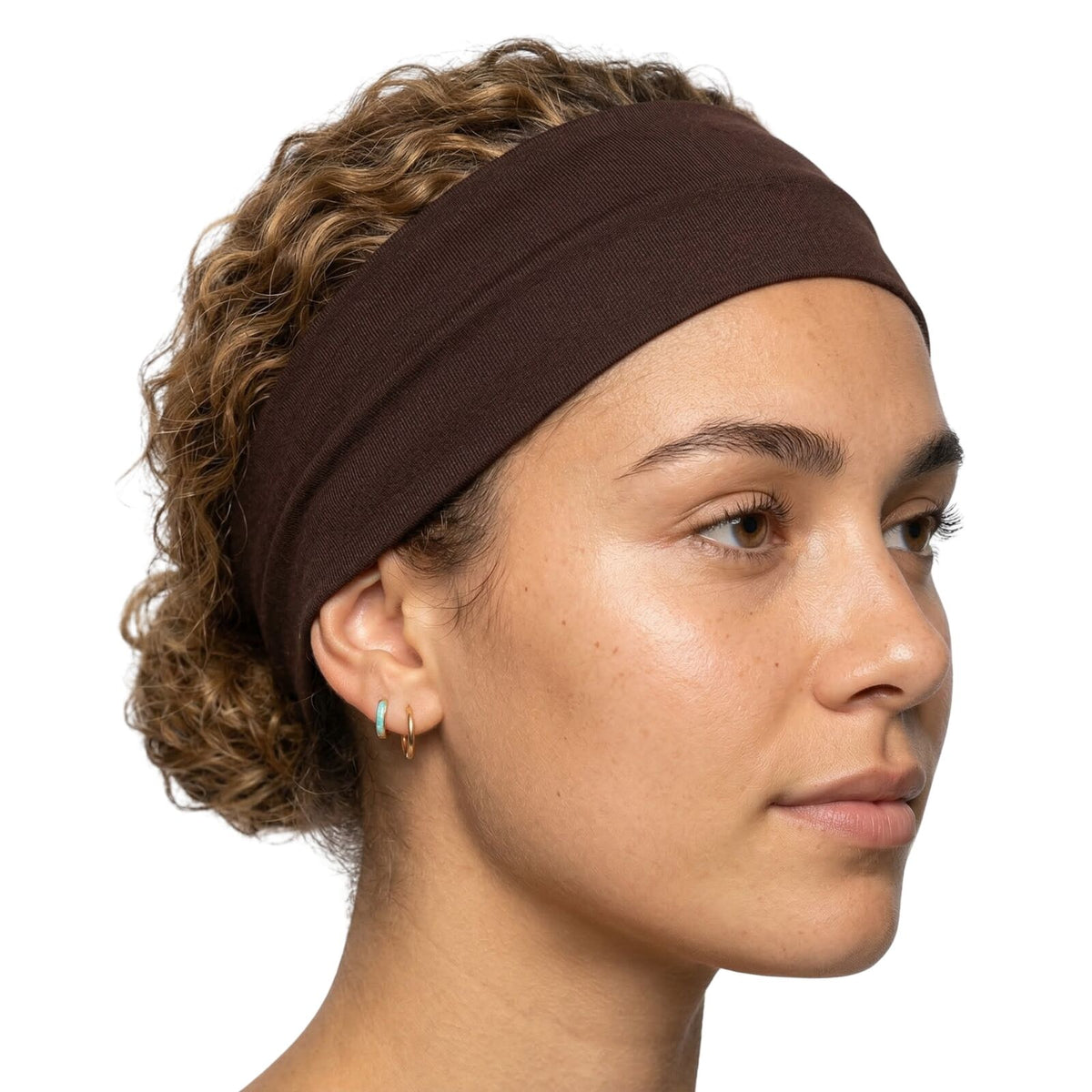 PLAIN HEADBAND Elastic Stretch Sports Yoga Hair Band Unisex 8cm Wide - Brown