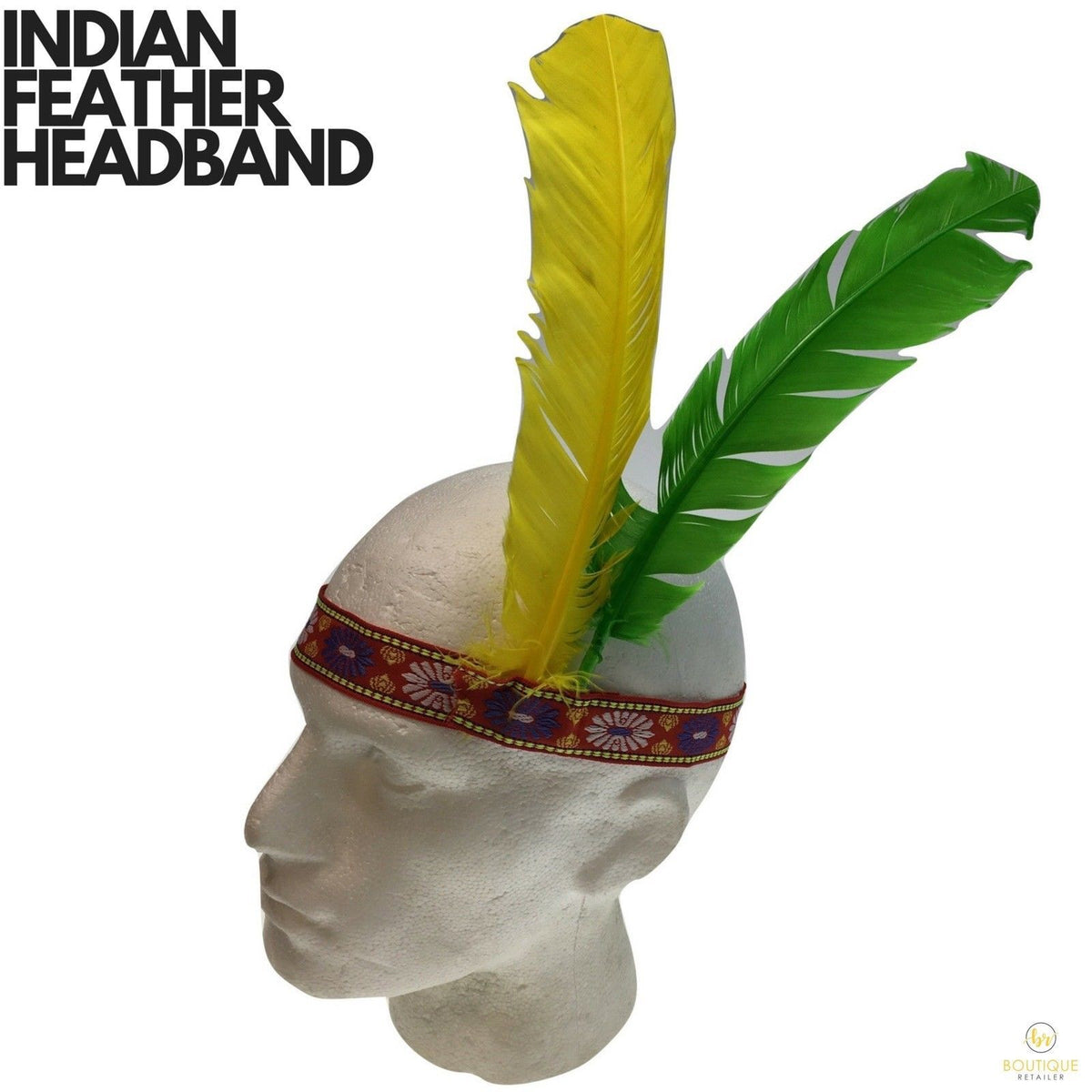 Native American Two Feather Headband Headdress Fancy Dress for Costume Party