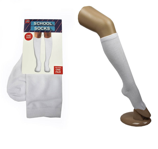 1 Pair SCHOOL SOCKS Plain Knee Cotton Girls Boys Unisex White One Size Fits Most