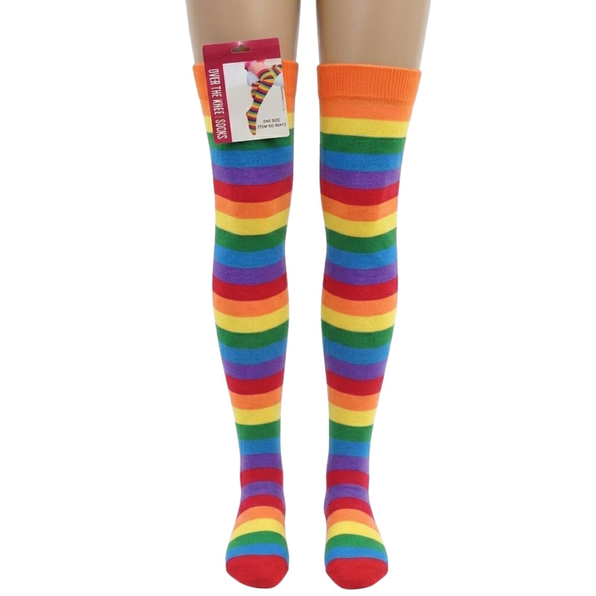 Womens Over Knee Socks Striped Thigh High Stockings Long Stretch - Rainbow