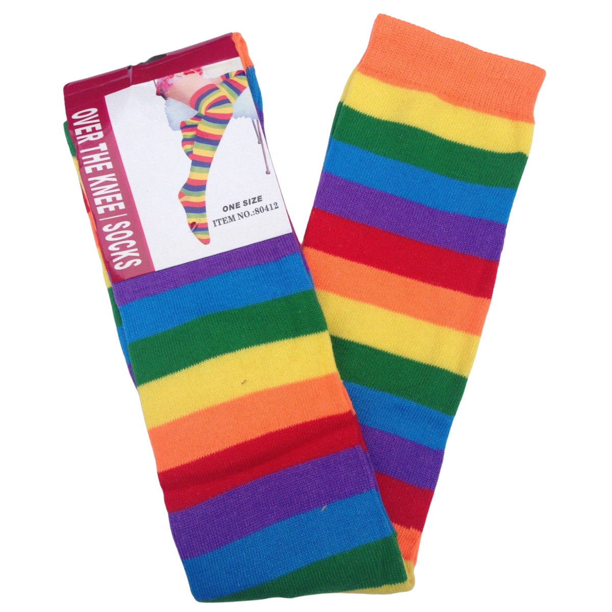 Womens Over Knee Socks Striped Thigh High Stockings Long Stretch - Rainbow