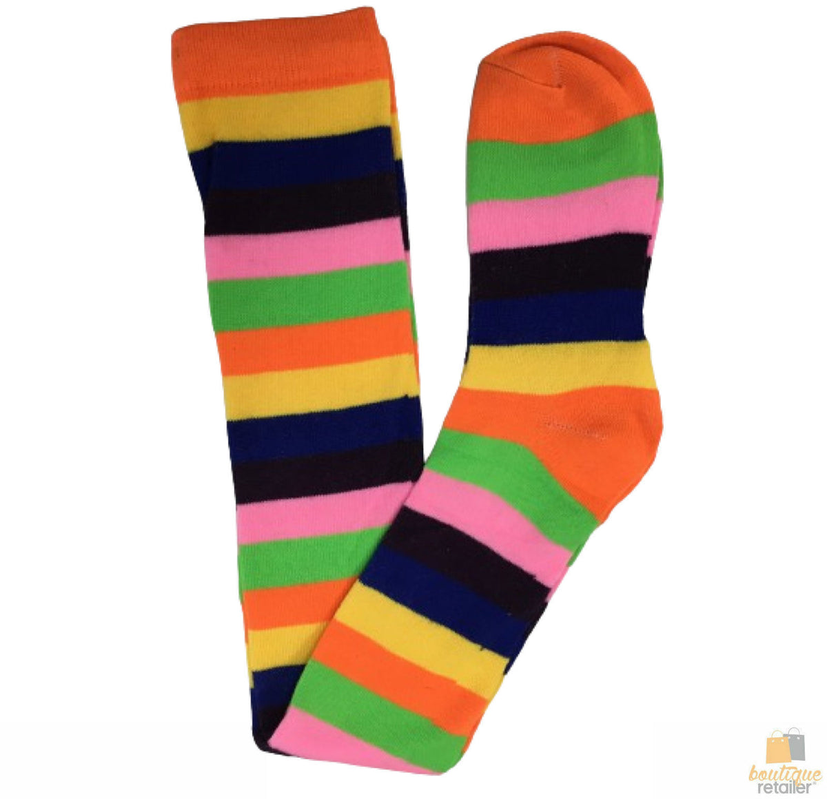 Womens Over Knee Socks Striped Thigh High Stockings Long Stretch - Pink Rainbow