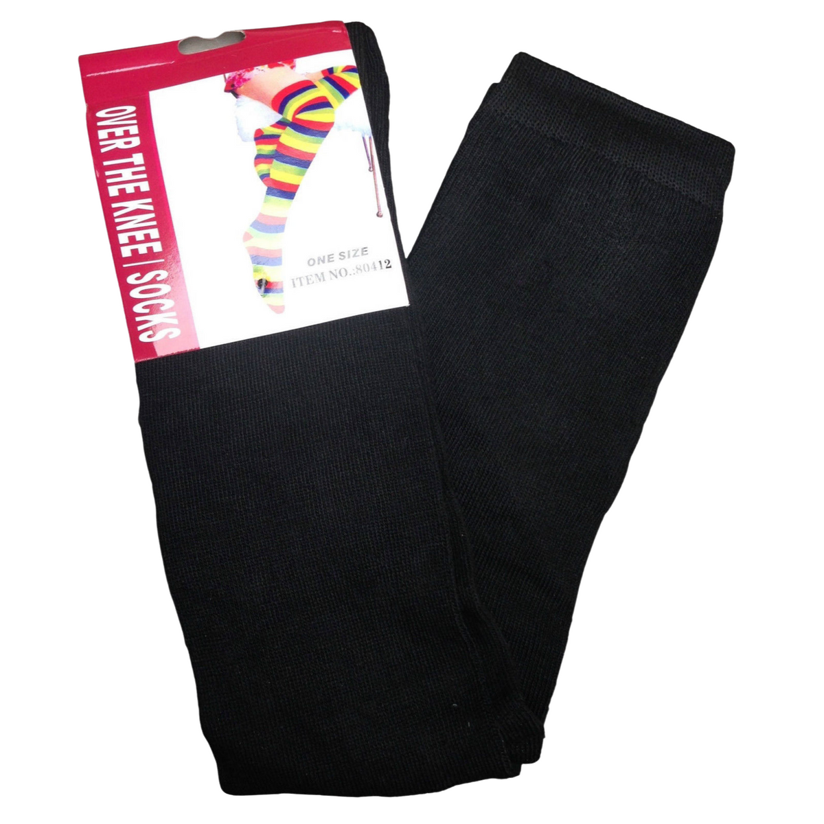 Womens Over Knee Socks Thigh High Stockings Long Stretch - Plain Black