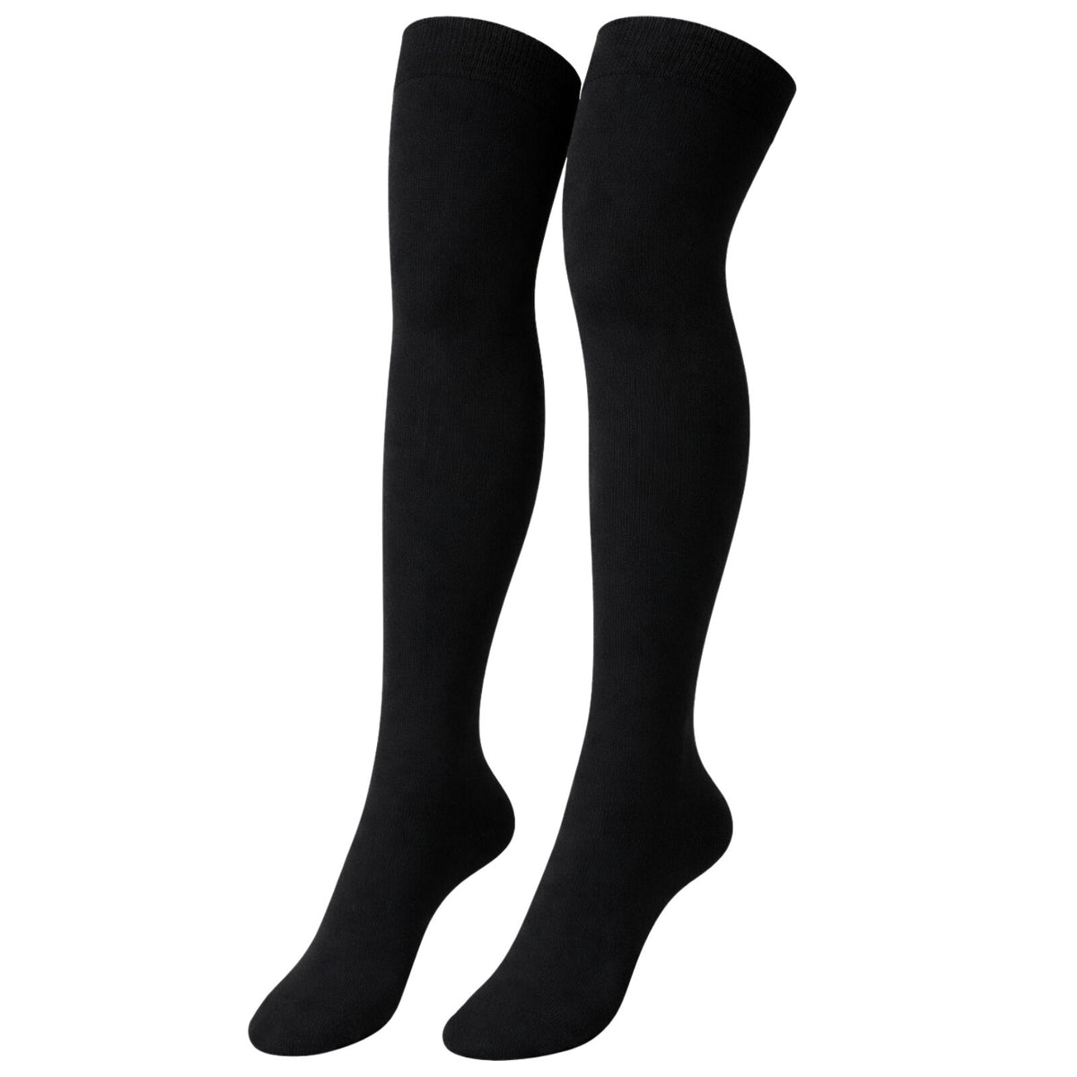 Womens Over Knee Socks Thigh High Stockings Long Stretch - Plain Black