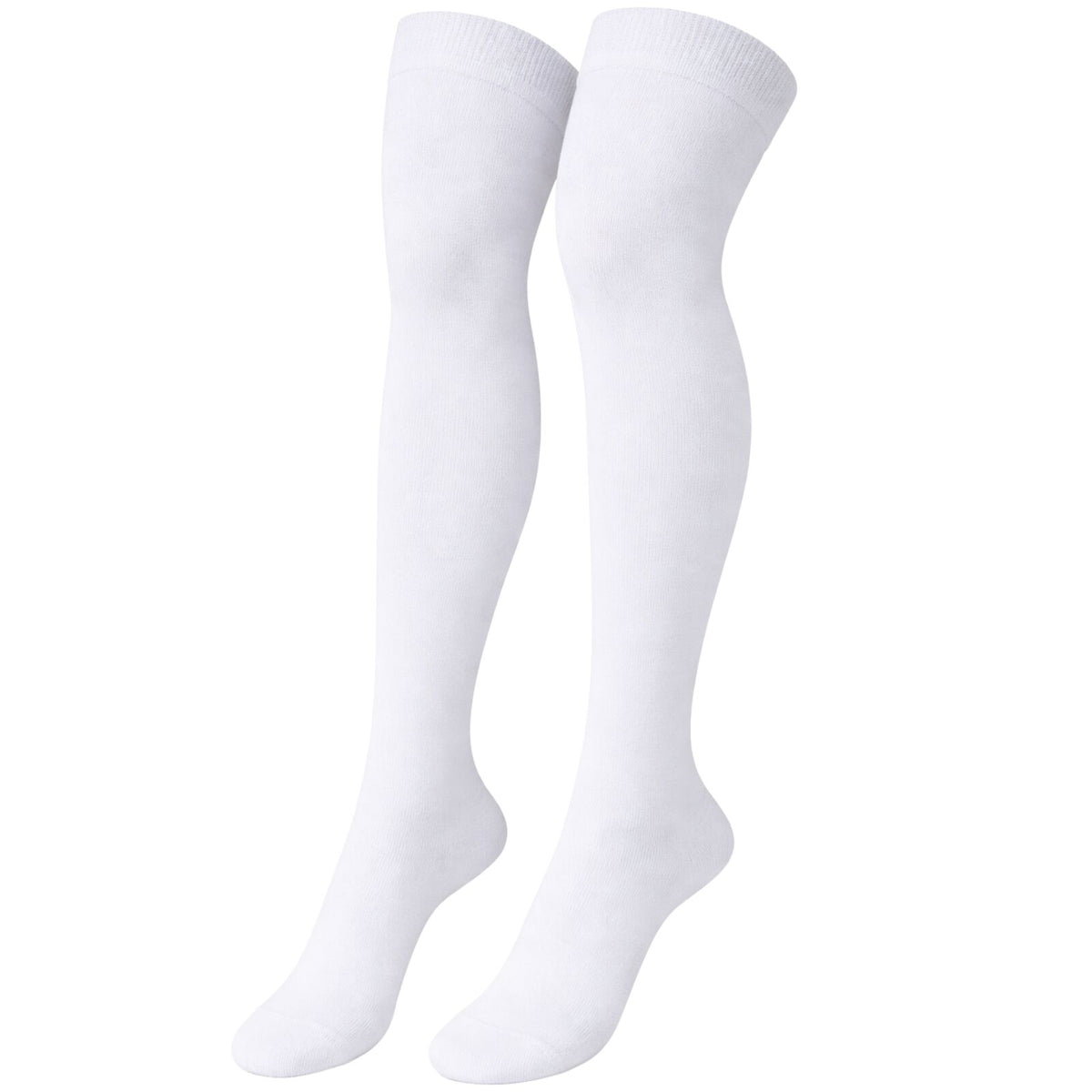 Womens Over Knee Socks Thigh High Stockings Long Stretch - Plain White