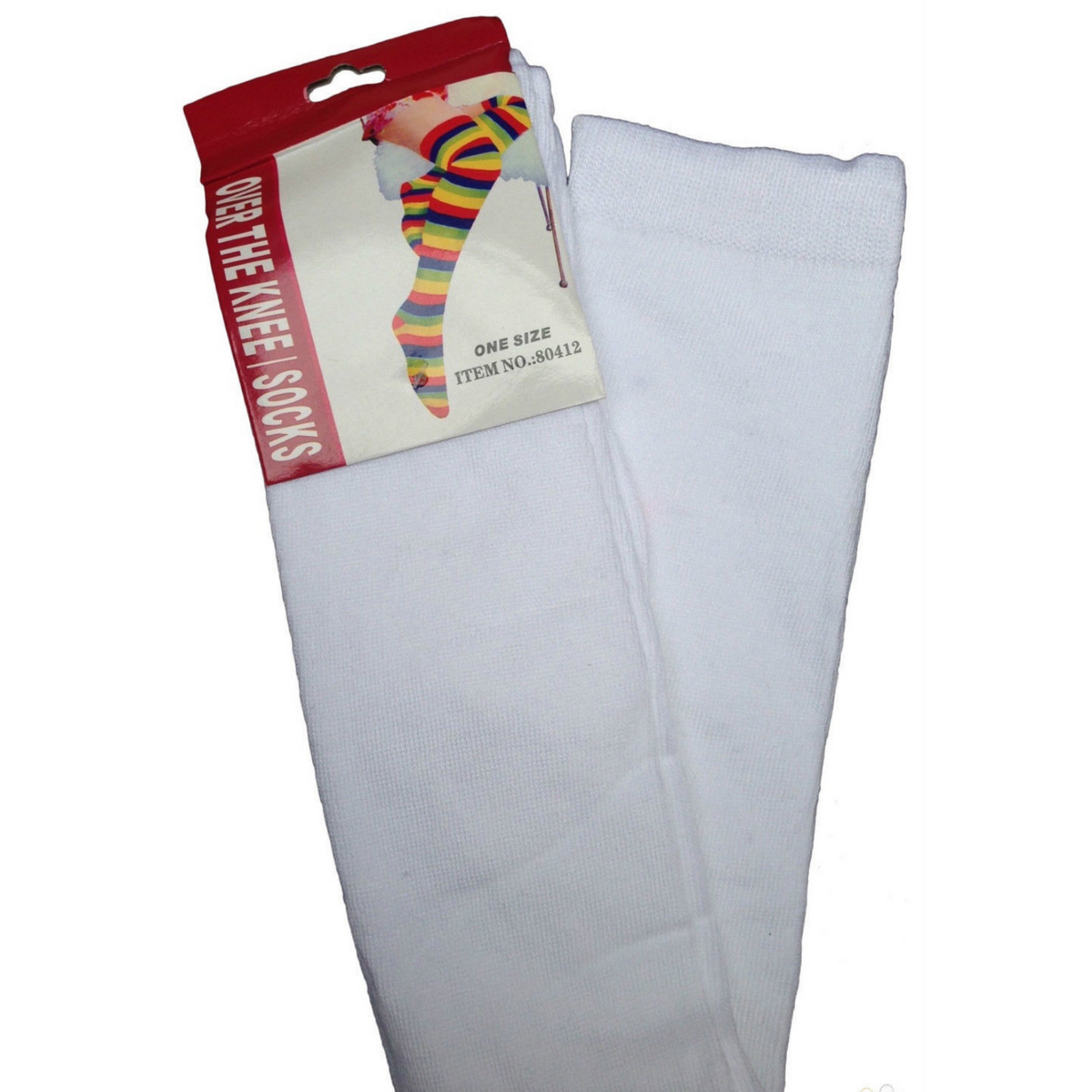 Womens Over Knee Socks Thigh High Stockings Long Stretch - Plain White