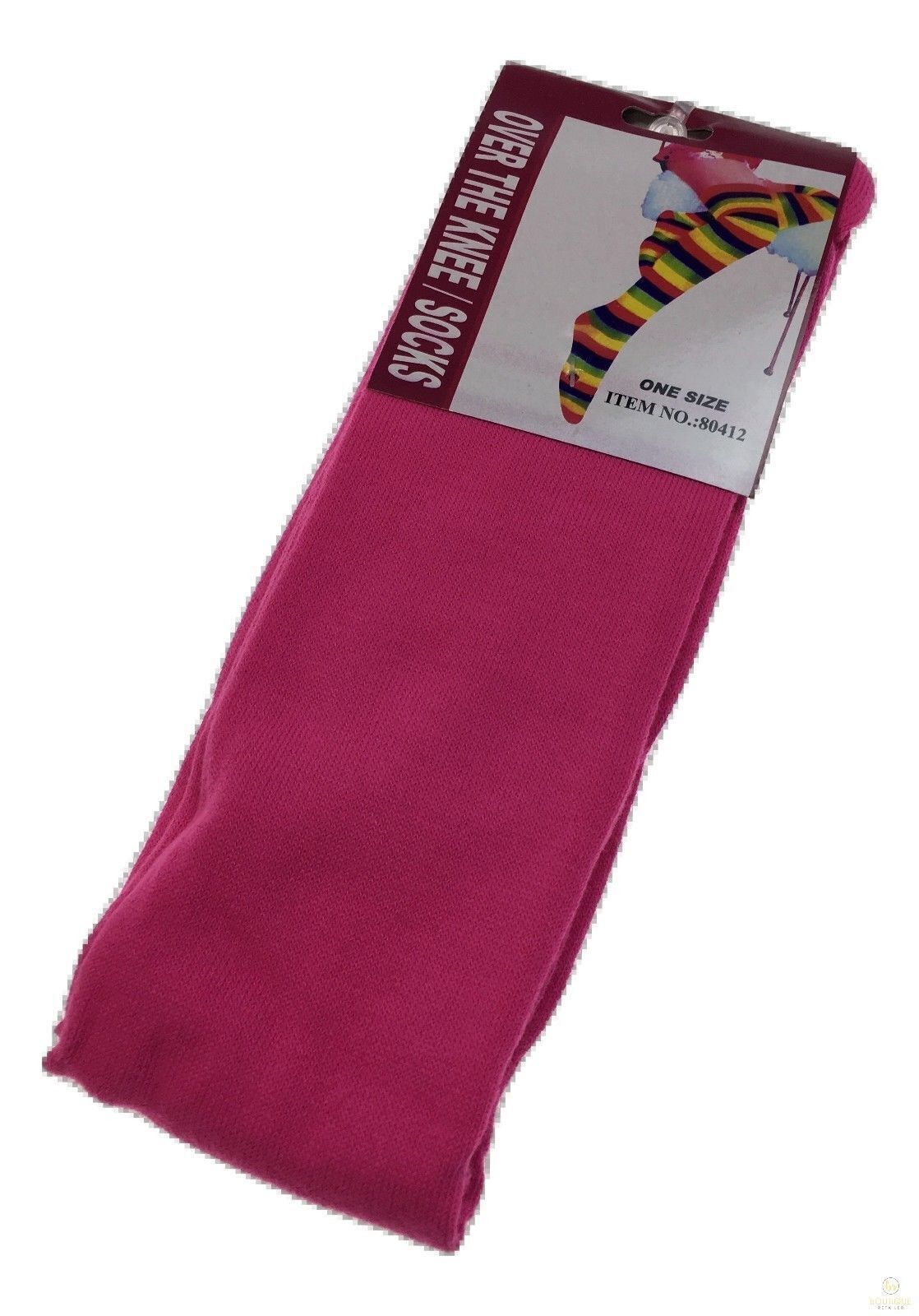 Womens Over Knee Socks Thigh High Stockings Long Stretch - Plain Pink