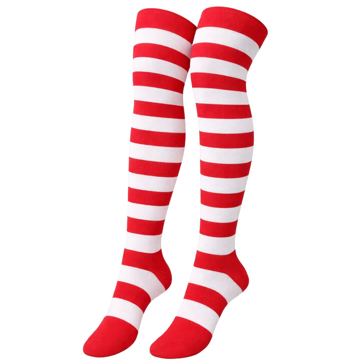Womens Over Knee Socks Striped Thigh High Stockings Long Stretch - Red/White